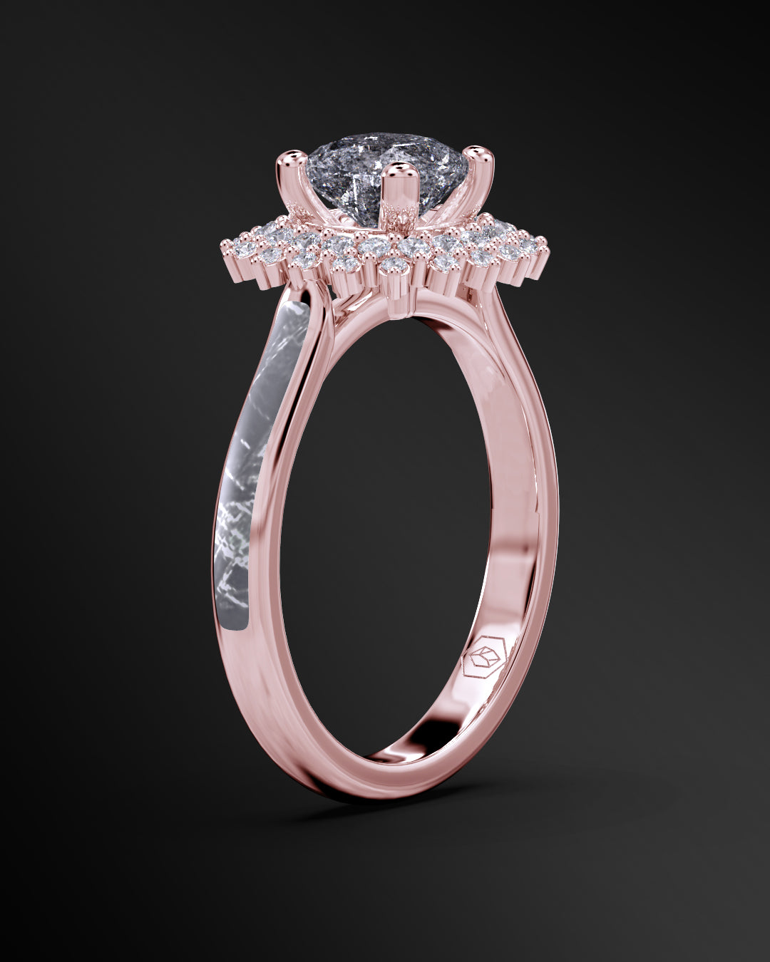 Solstice Shine - Women's ENGAGEMENT RING | Muonionalusta Meteorite Inlay | Cushion Square-Cut GALAXY DIAMOND RING