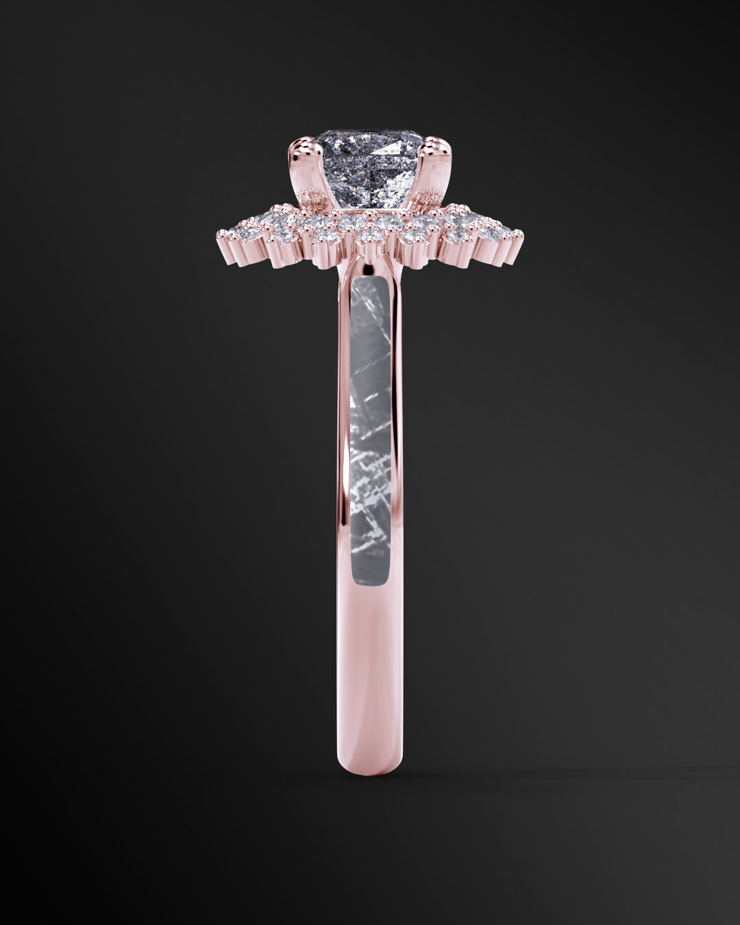 Solstice Shine - Women's ENGAGEMENT RING | Muonionalusta Meteorite Inlay | Cushion Square-Cut GALAXY DIAMOND RING