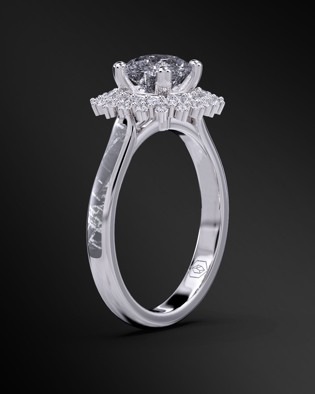 Solstice Shine - Women's ENGAGEMENT RING | Muonionalusta Meteorite Inlay | Cushion Square-Cut GALAXY DIAMOND RING