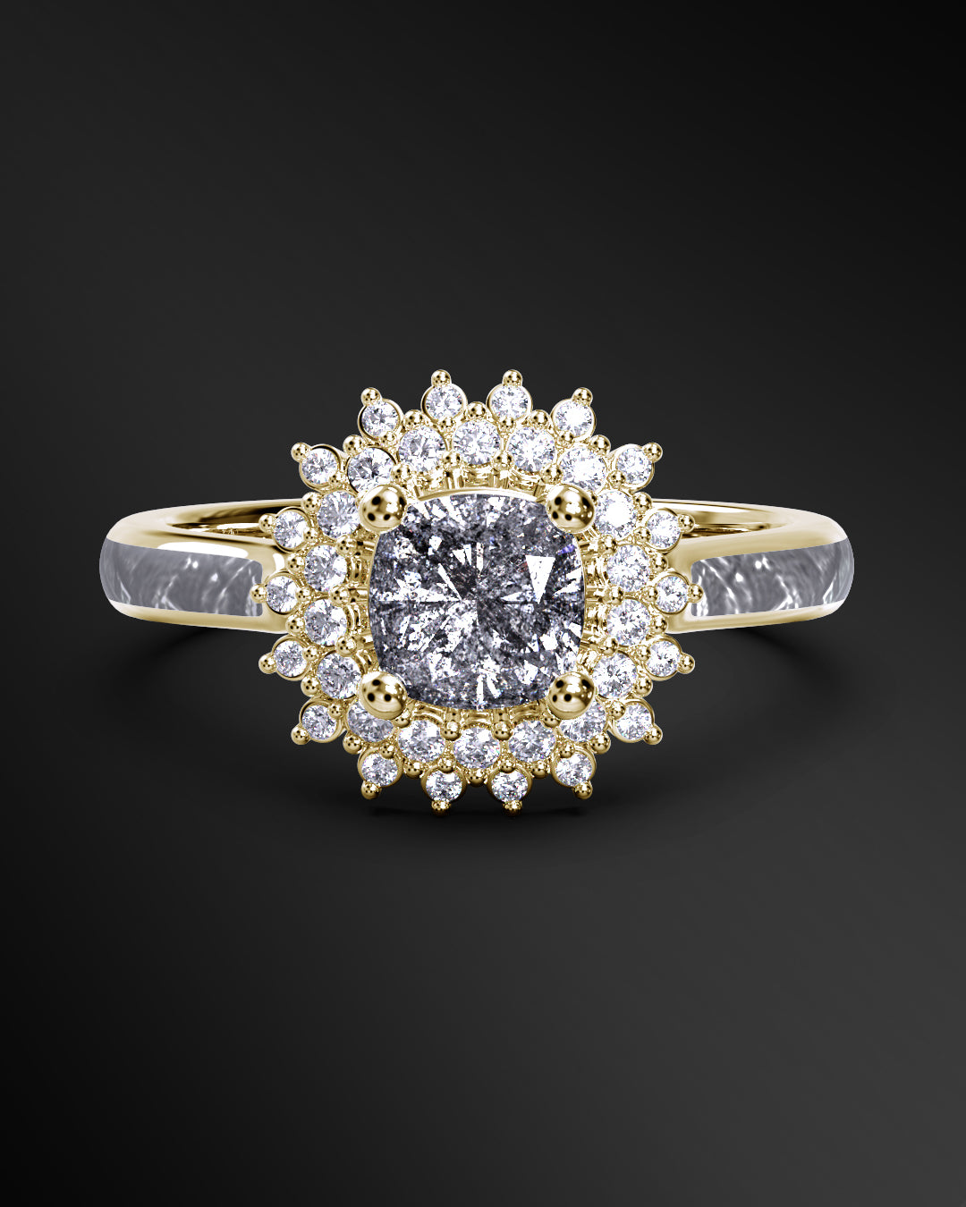 Solstice Shine - Women's ENGAGEMENT RING | Muonionalusta Meteorite Inlay | Cushion Square-Cut GALAXY DIAMOND RING