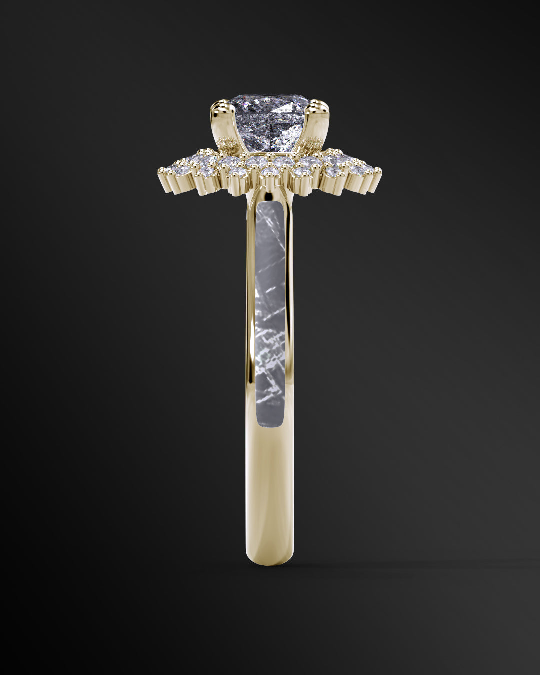 Solstice Shine - Women's ENGAGEMENT RING | Muonionalusta Meteorite Inlay | Cushion Square-Cut GALAXY DIAMOND RING