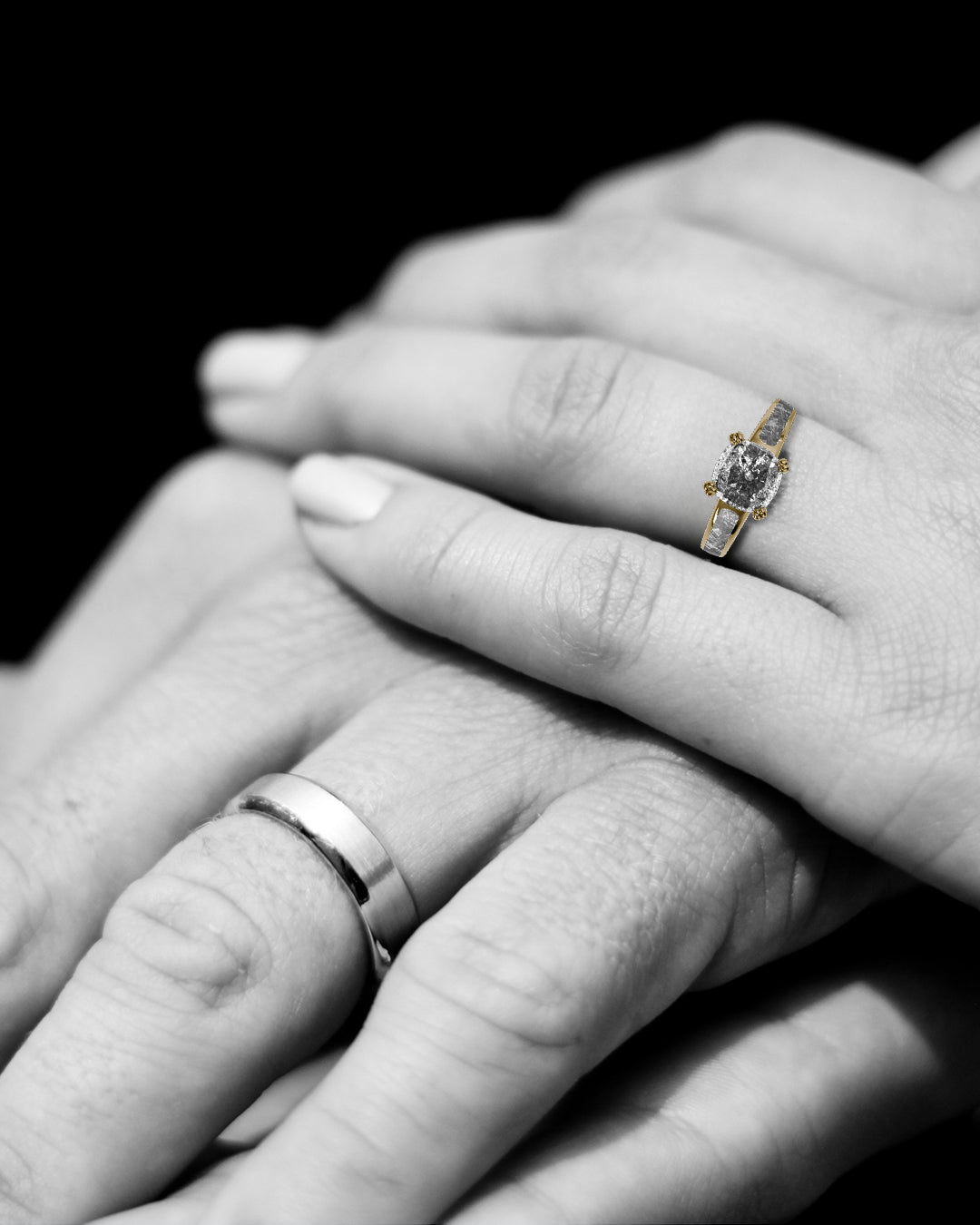 Astra Infinity - Women's ENGAGEMENT RING | Muonionalusta Meteorite Inlay | Cushion Square-Cut GALAXY DIAMOND RING