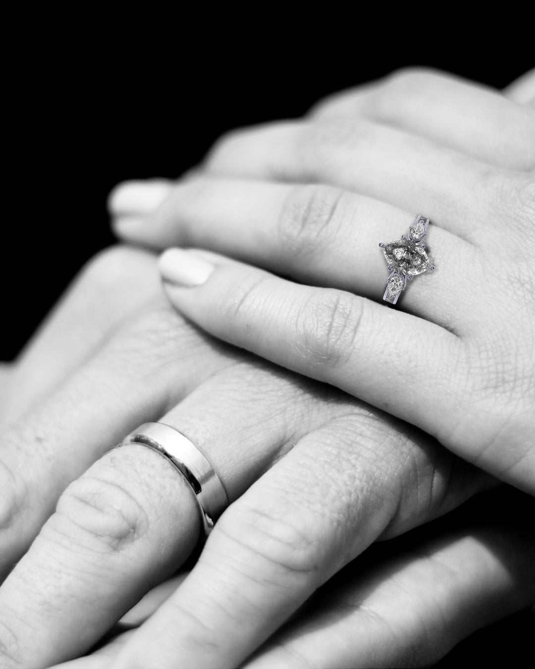 Galactic Halo - Women's ENGAGEMENT RING | Muonionalusta Meteorite Inlay | 8x4mm Marquise-cut Galaxy Diamond Ring