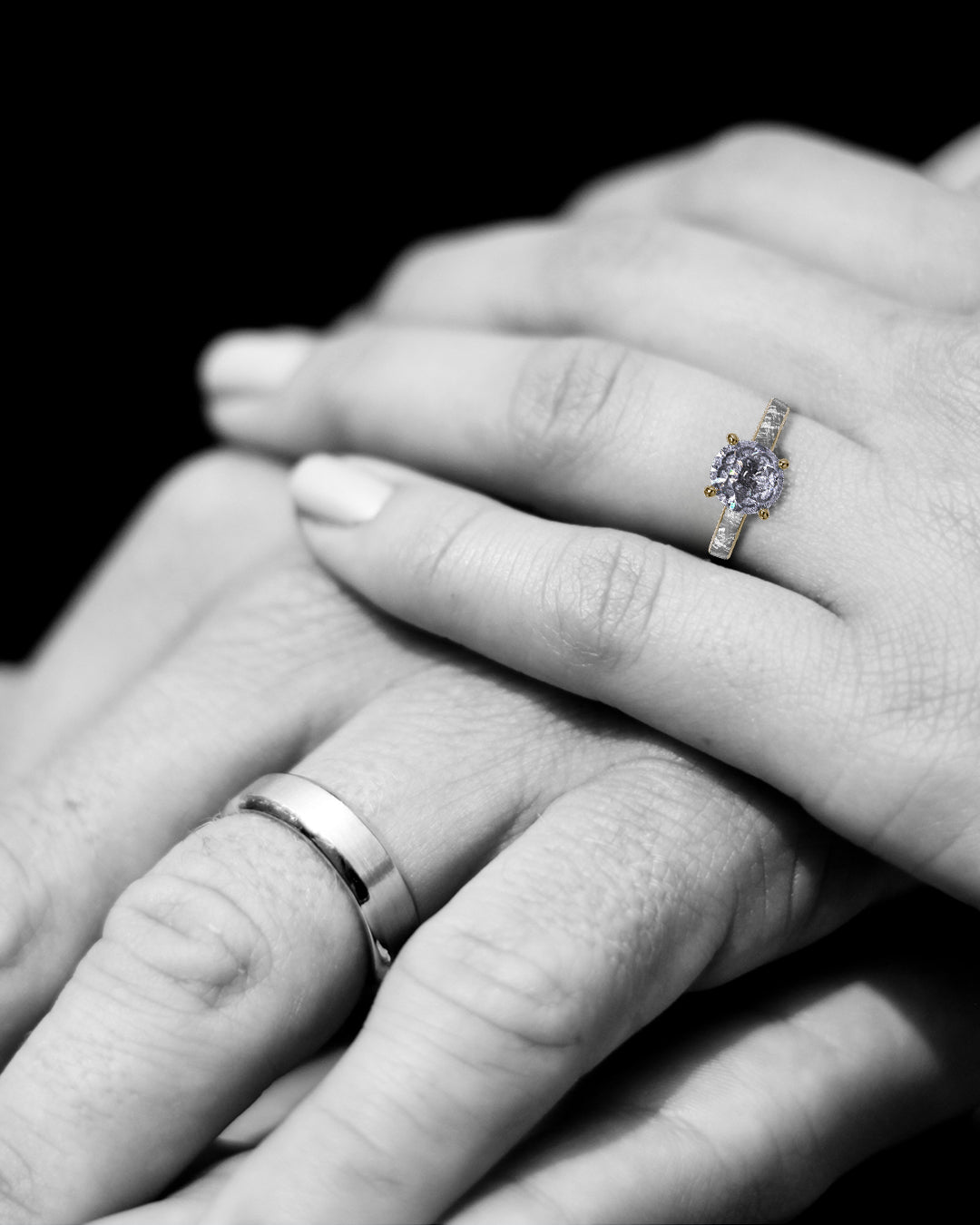 Astral Bloom - Women's ENGAGEMENT RING | Muonionalusta Meteorite Inlay | Galaxy Diamond Ring