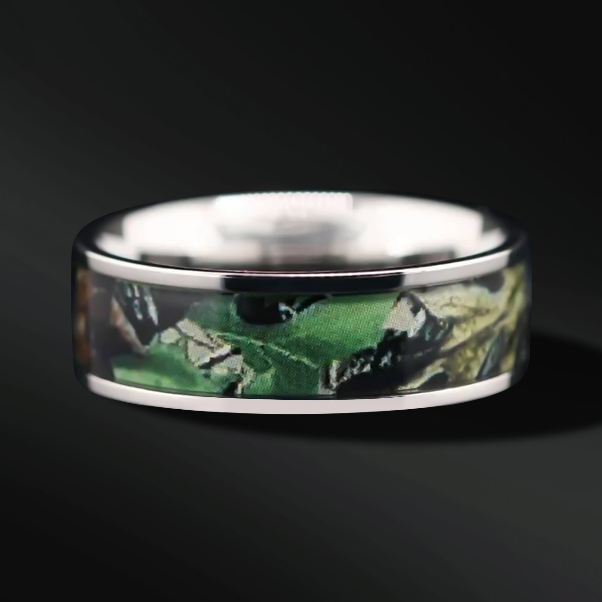 Stainless Steel Ring for Men | Green Camo Wedding Band for Men| 8mm