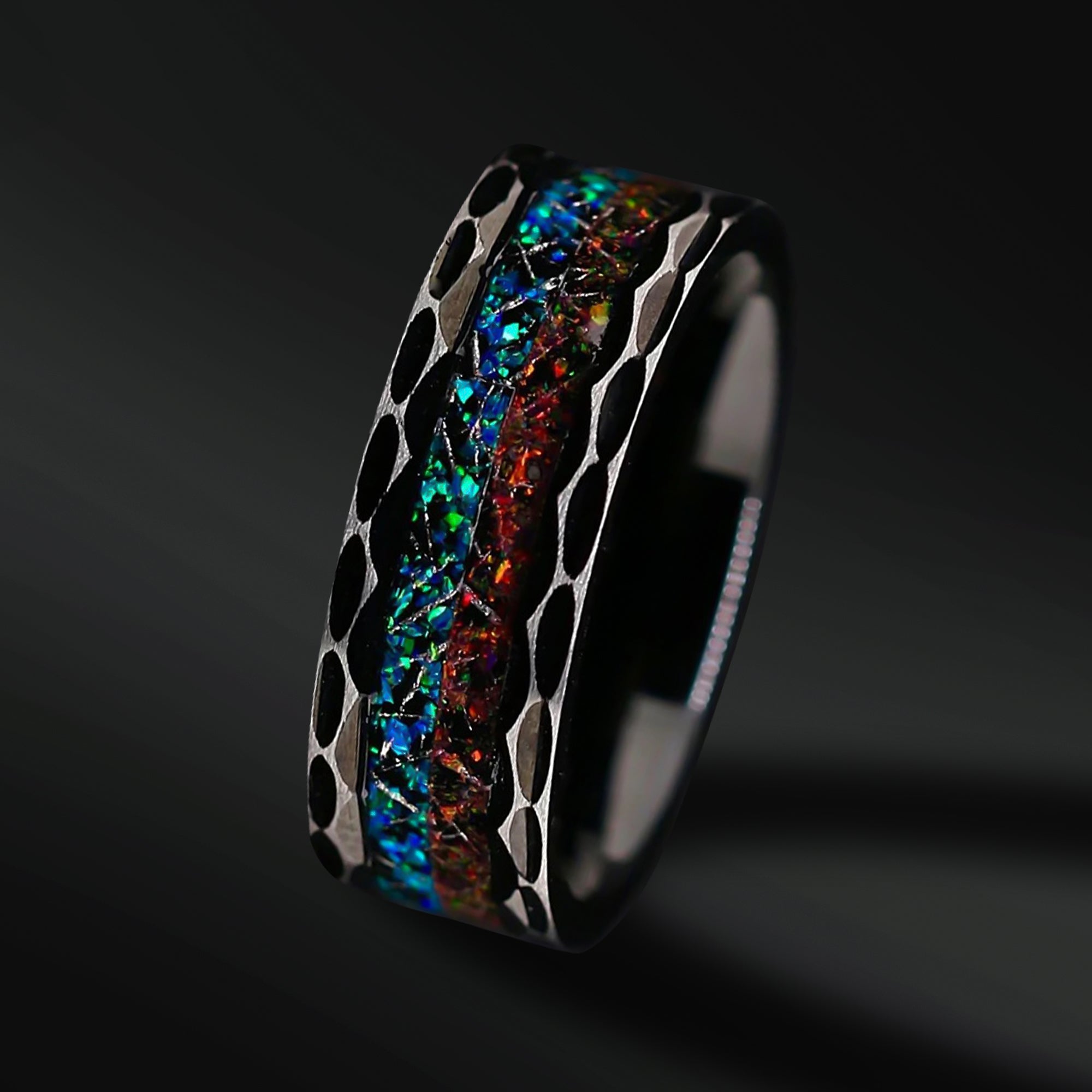 Stainless Steel Ring for Men | Opal Wedding Band for Men | 8mm