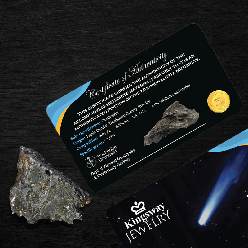 Galactic Eternity - 14K Gold or Sterling Silver Ring Set | Certified 1.75 CT Emerald Cut Moissanite Engagement Ring | Natural Meteorite Bridal Set | D-Color VVS1 Clarity