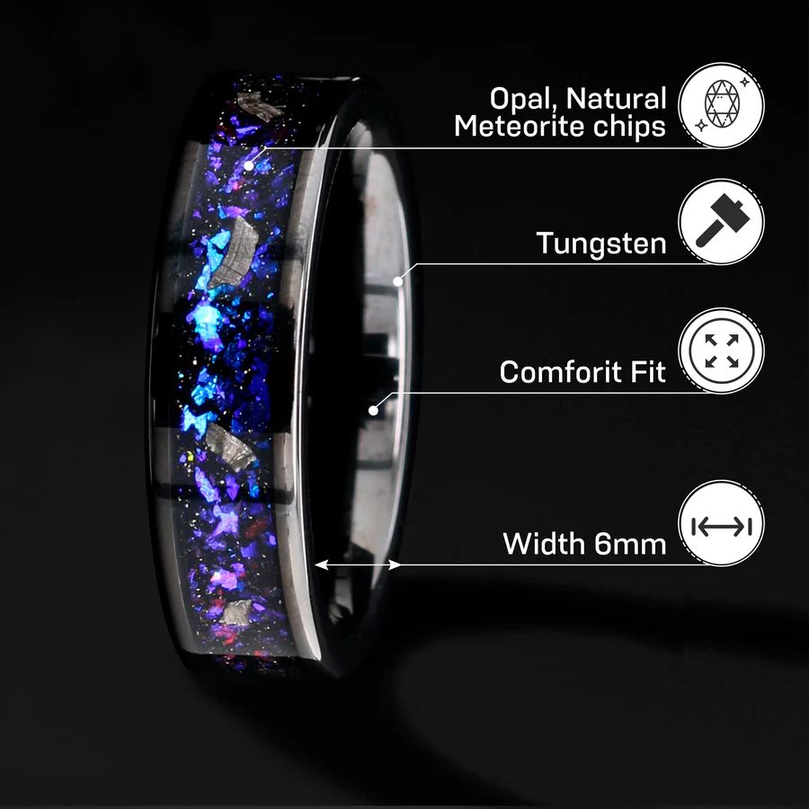 NEBULA - Natural Meteorite & Opal | Tungsten Wedding Band