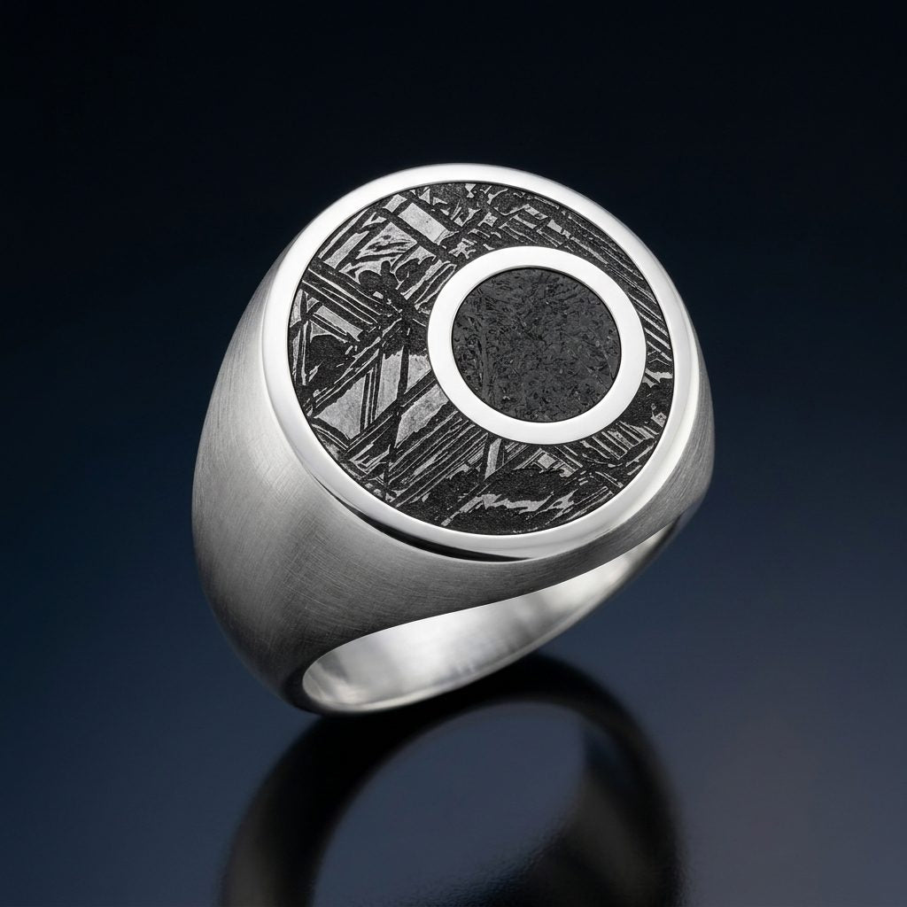 Crater - Lunar Meteorite in Black Aletai - Signet Ring