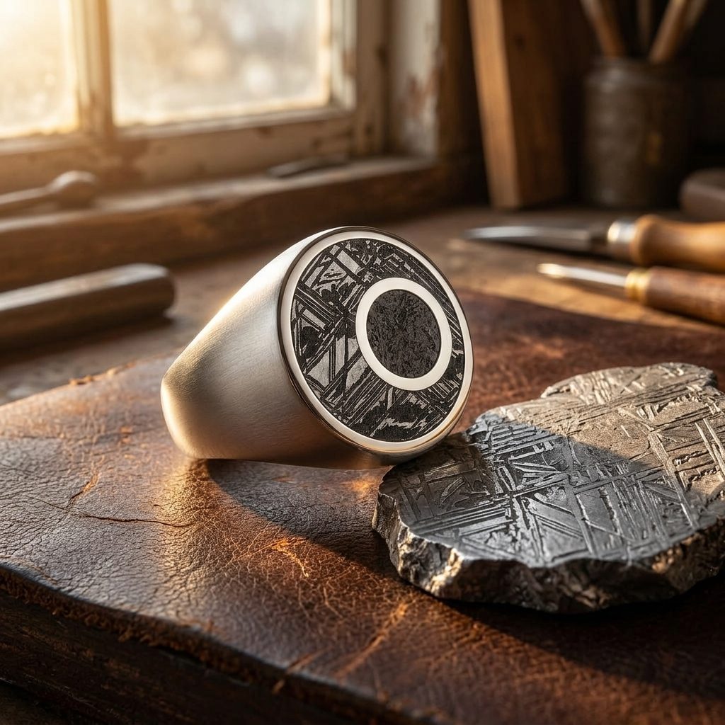 Crater - Lunar Meteorite in Black Aletai - Signet Ring