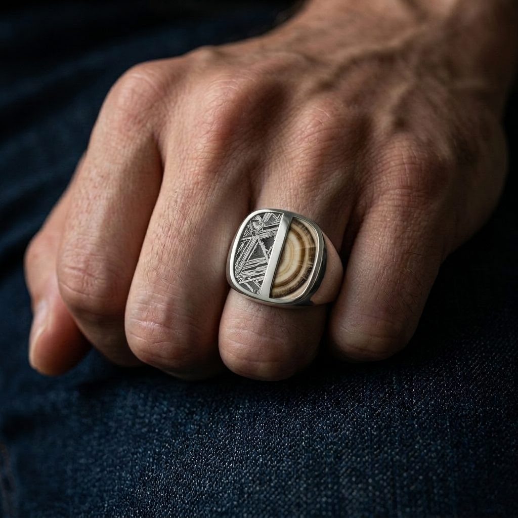 Frontier - Aletai Meteorite & Mammoth Tooth - Signet Ring