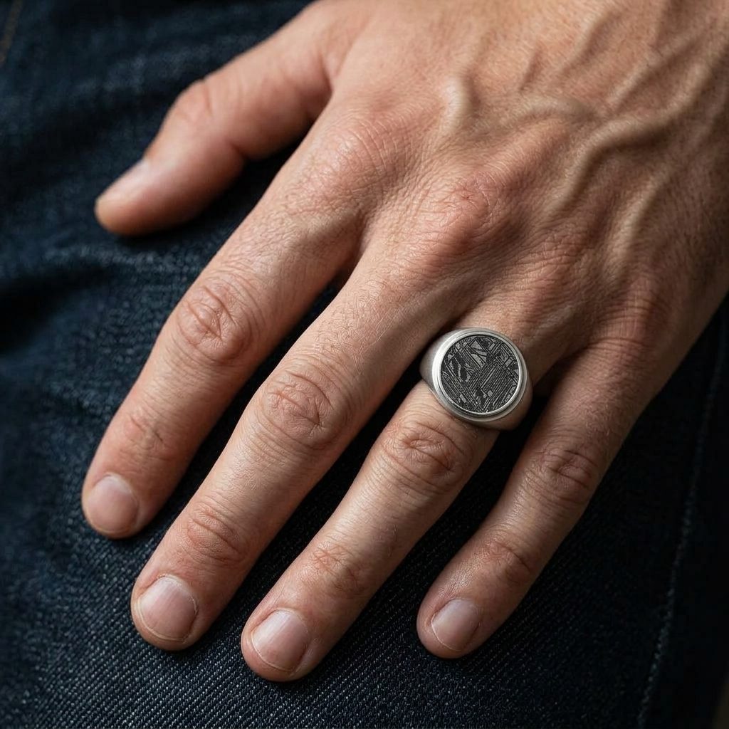 Vulcan - Black Aletai Meteorite - Signet Ring