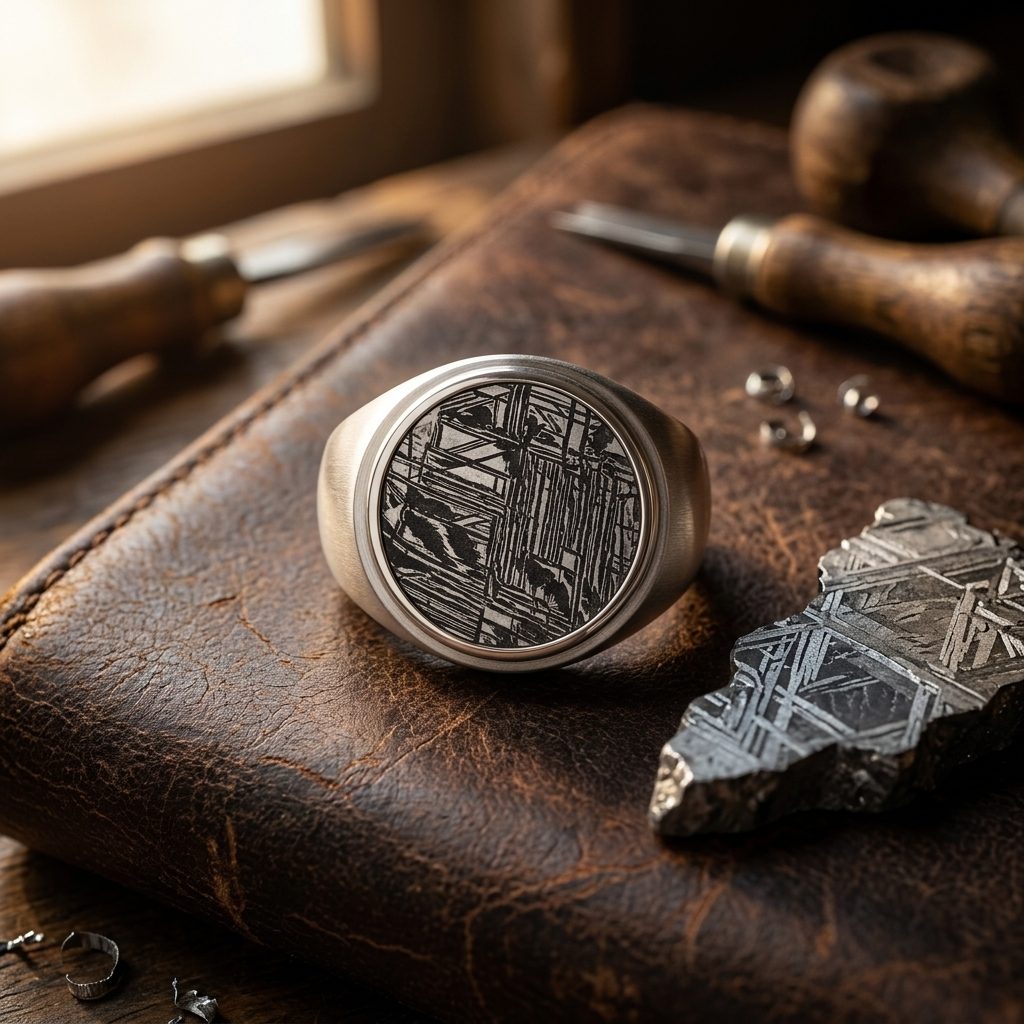Vulcan - Black Aletai Meteorite - Signet Ring