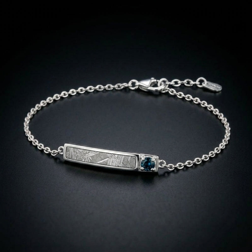 Aurora — Meteorite & Blue Topaz Chain Bracelet