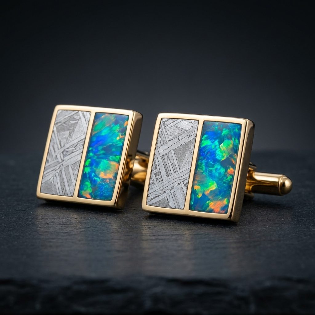 Vega Opal - Muonionalusta Meteorite and Fire Opal - Cufflinks