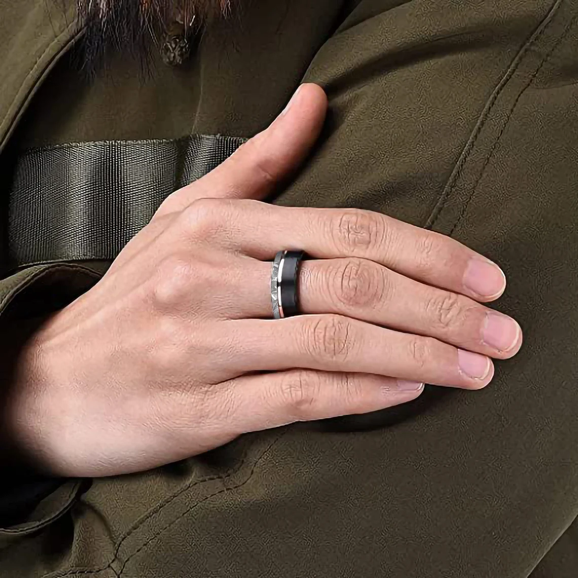 COSMO TRIO SET | NATURAL METEORITE ENGAGEMENT WEDDING RING SET FOR HIM AND HER | KITE GALAXY DIAMOND RING FOR HER | MENS TUNGSTEN RING