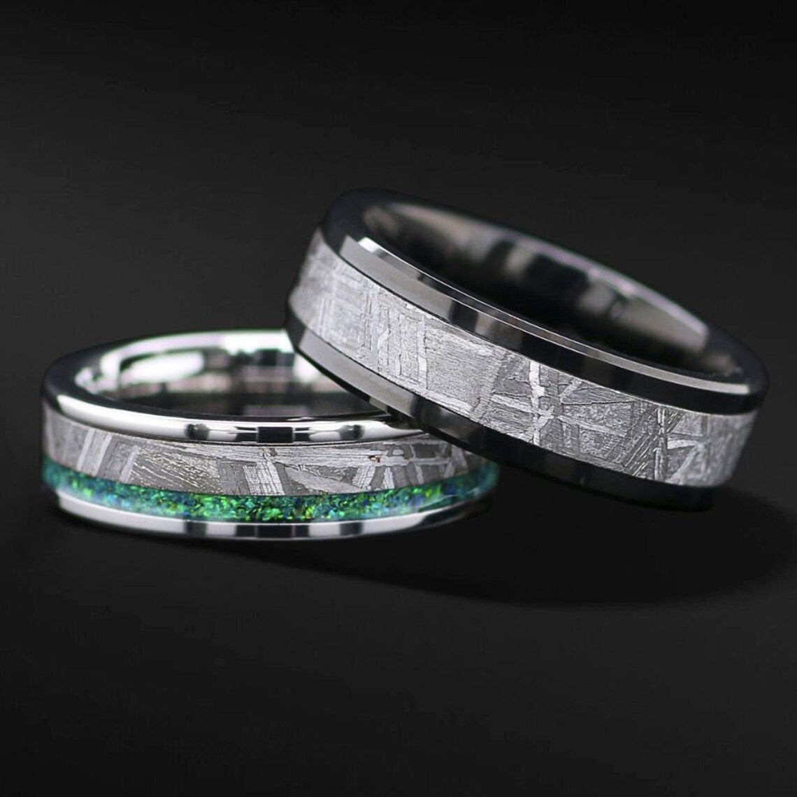 Salma - His & Hers Genuine Meteorite Engagement and Wedding Ring Set, Unique Handcrafted Galactic Love Symbol FREE ENGRAVING
