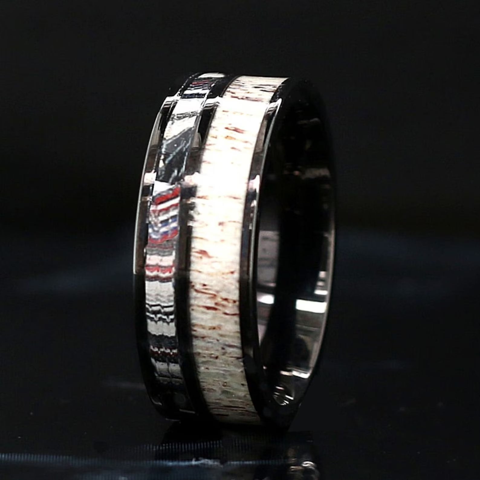 Deer Antler & Fordite Inlay Wedding Band (Unisex)