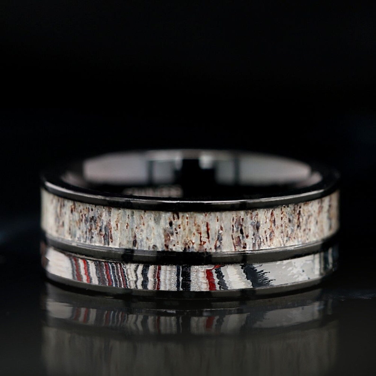 Deer Antler & Fordite Inlay Wedding Band (Unisex)