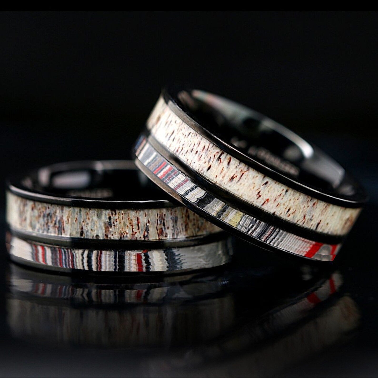 Deer Antler & Fordite Inlay Wedding Band (Unisex)