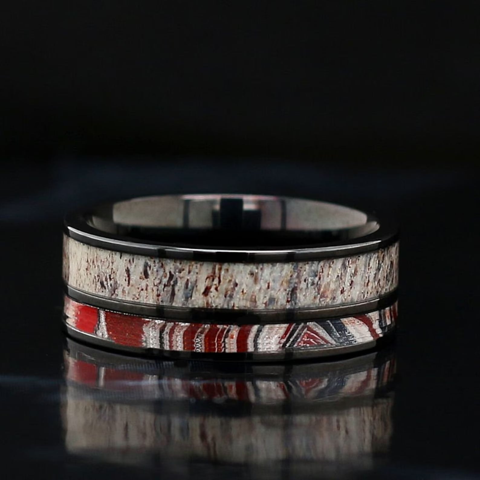 Deer Antler & Fordite Inlay Wedding Band (Unisex)