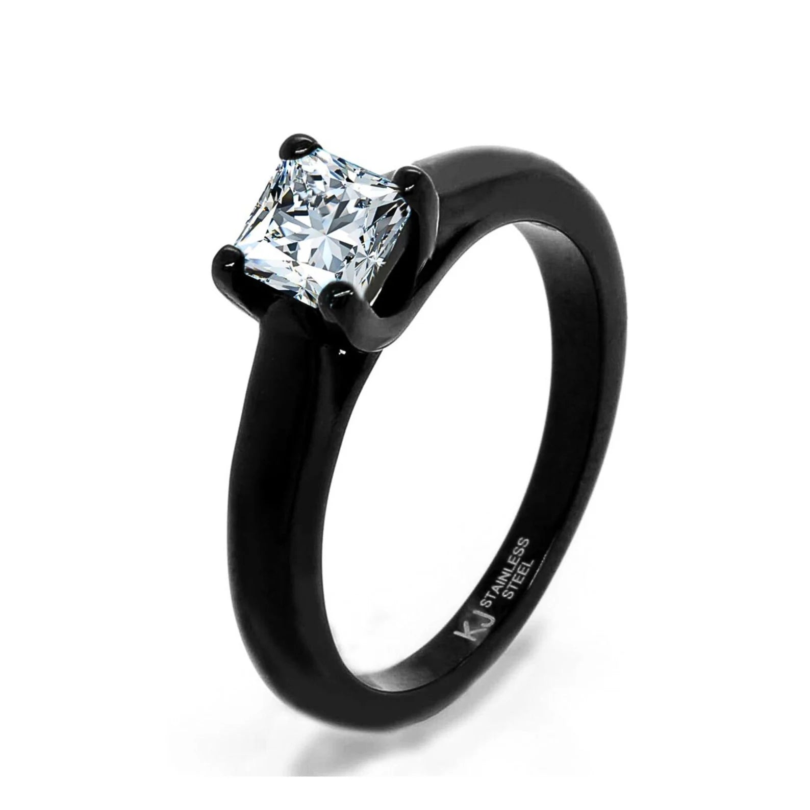 His & Hers Engagement ring and Tungsten Wedding Bands with Inlaid Meteorite Replica