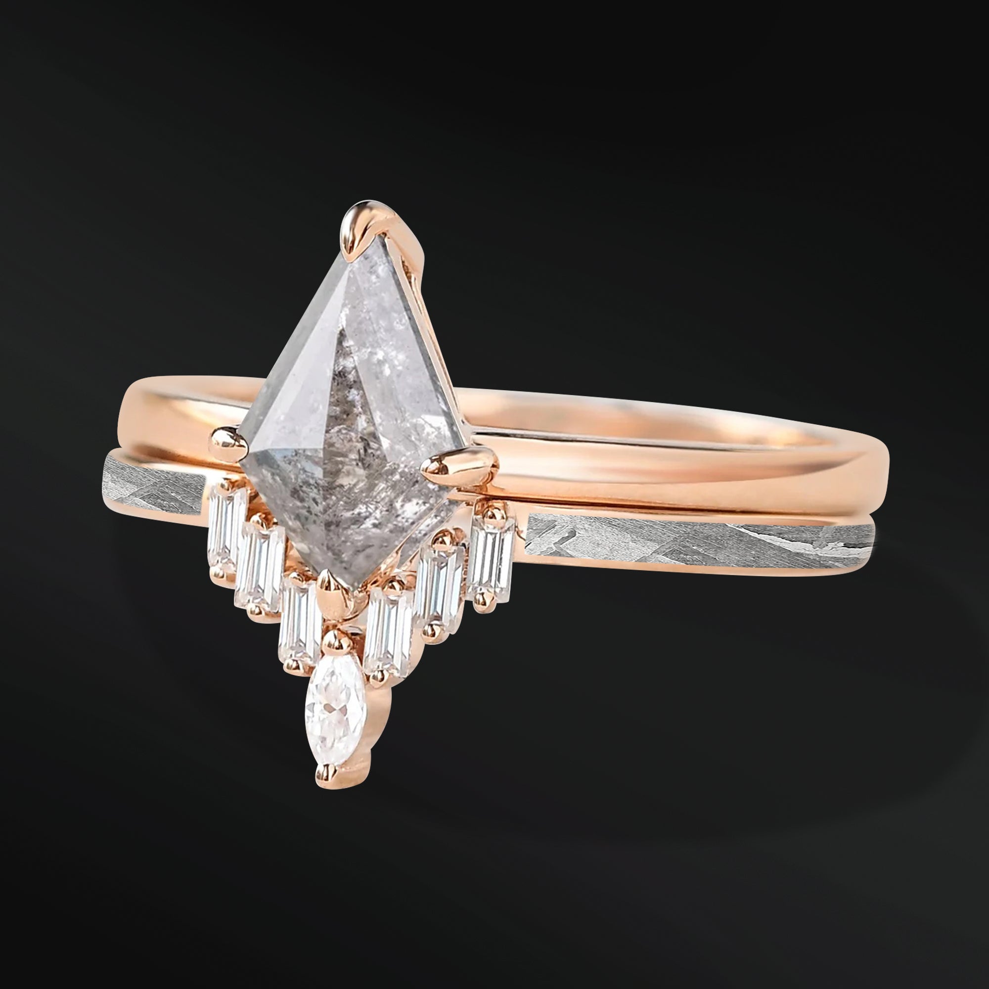 SOFIA's secret | Natural Meteorite Rings | His & Hers Gold Engagement Wedding Rings Set - Kite-Shaped Galaxy Diamond Ring