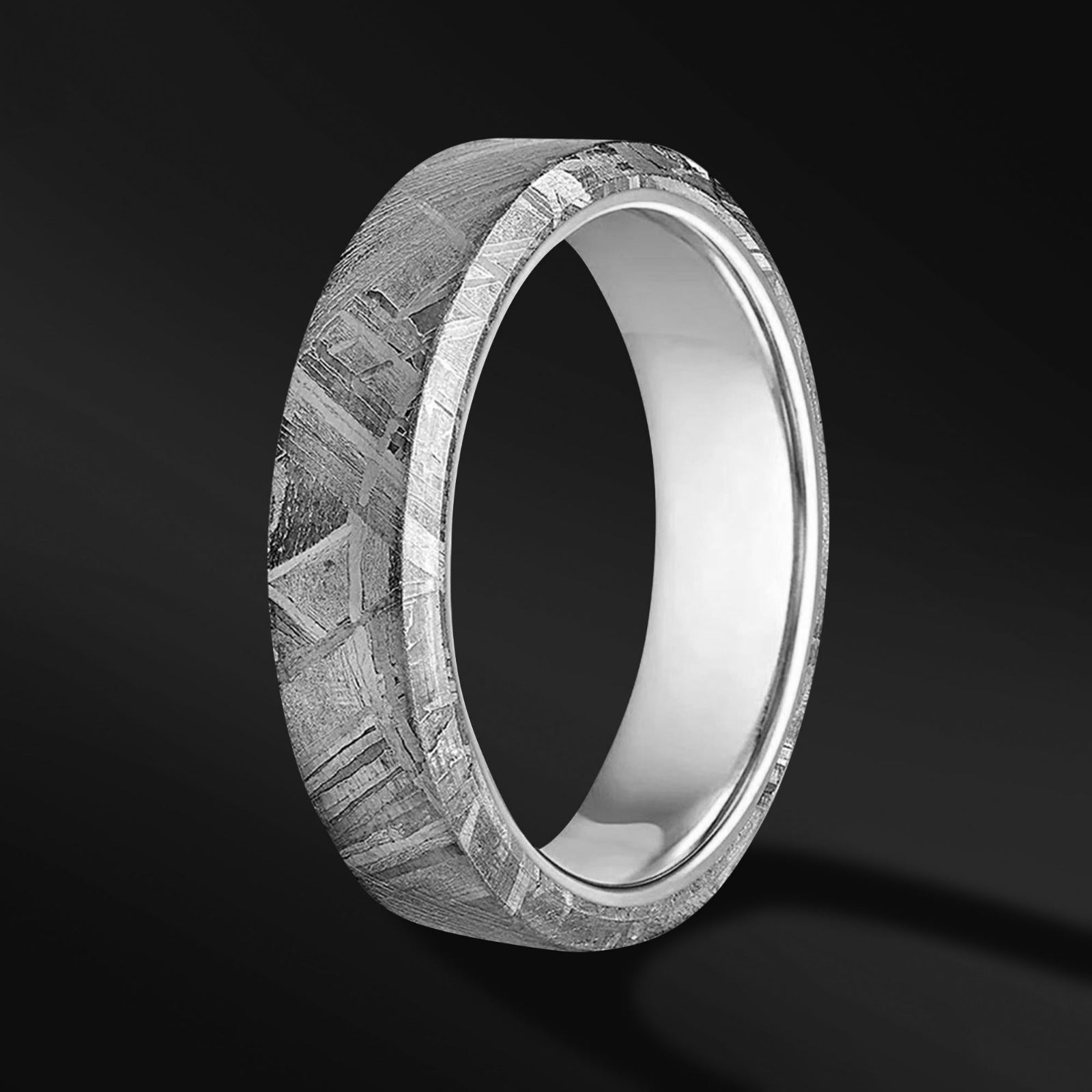 ASTEROID - TUNGSTEN WEDDING BAND WITH BOLD METEORITE