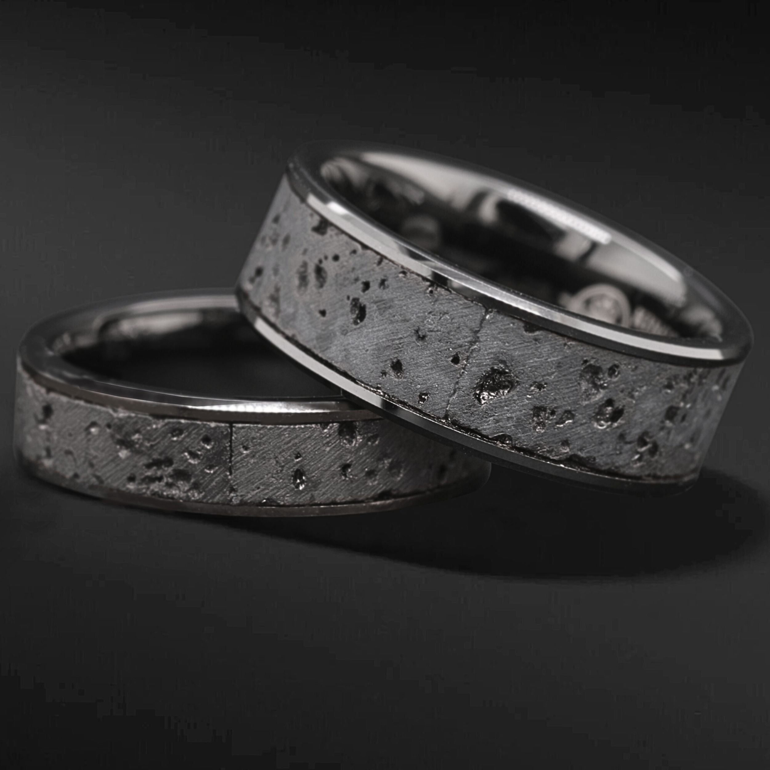 2PCs Tungsten His & Hers Wedding Ring Set, Tungsten Wedding Band Set, Lava Rock Inlays Couple Ring Set