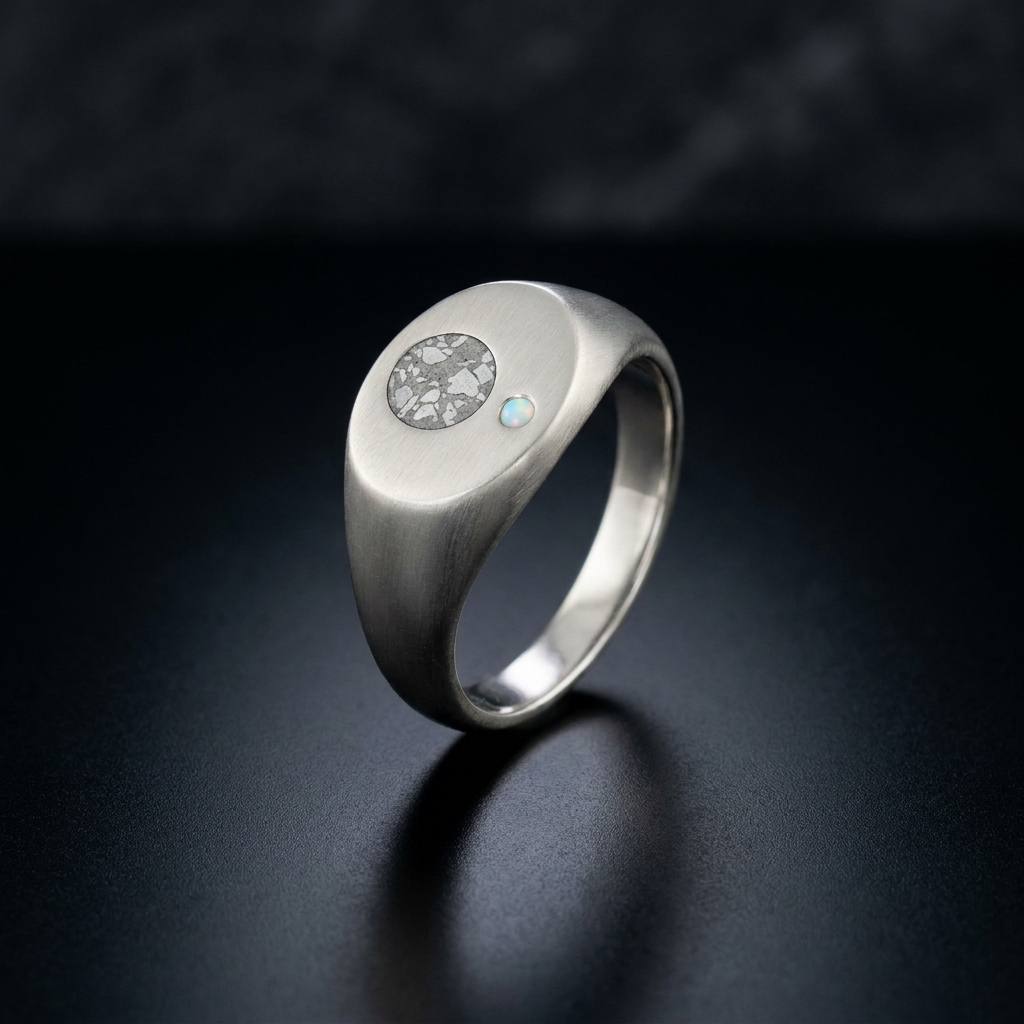 Orbit - Lunar Meteorite and Opal - Signet Ring