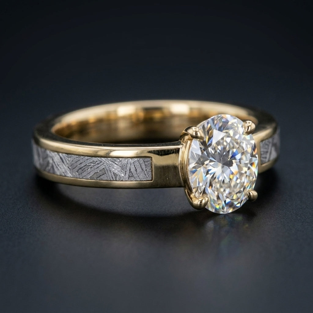 Celestial Oval Meteorite Engagement Ring
