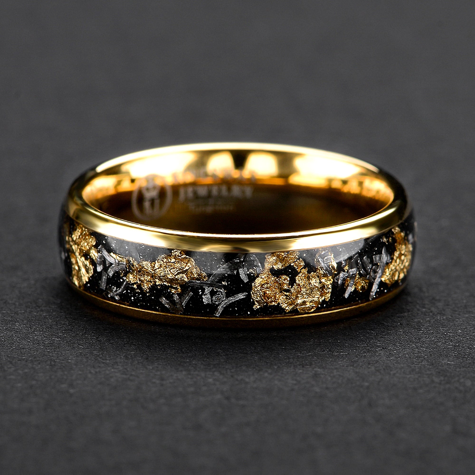 Tungsten Meteorite Ring for Unisex| Gold Plated Wedding Band for Men and Women | 6mm