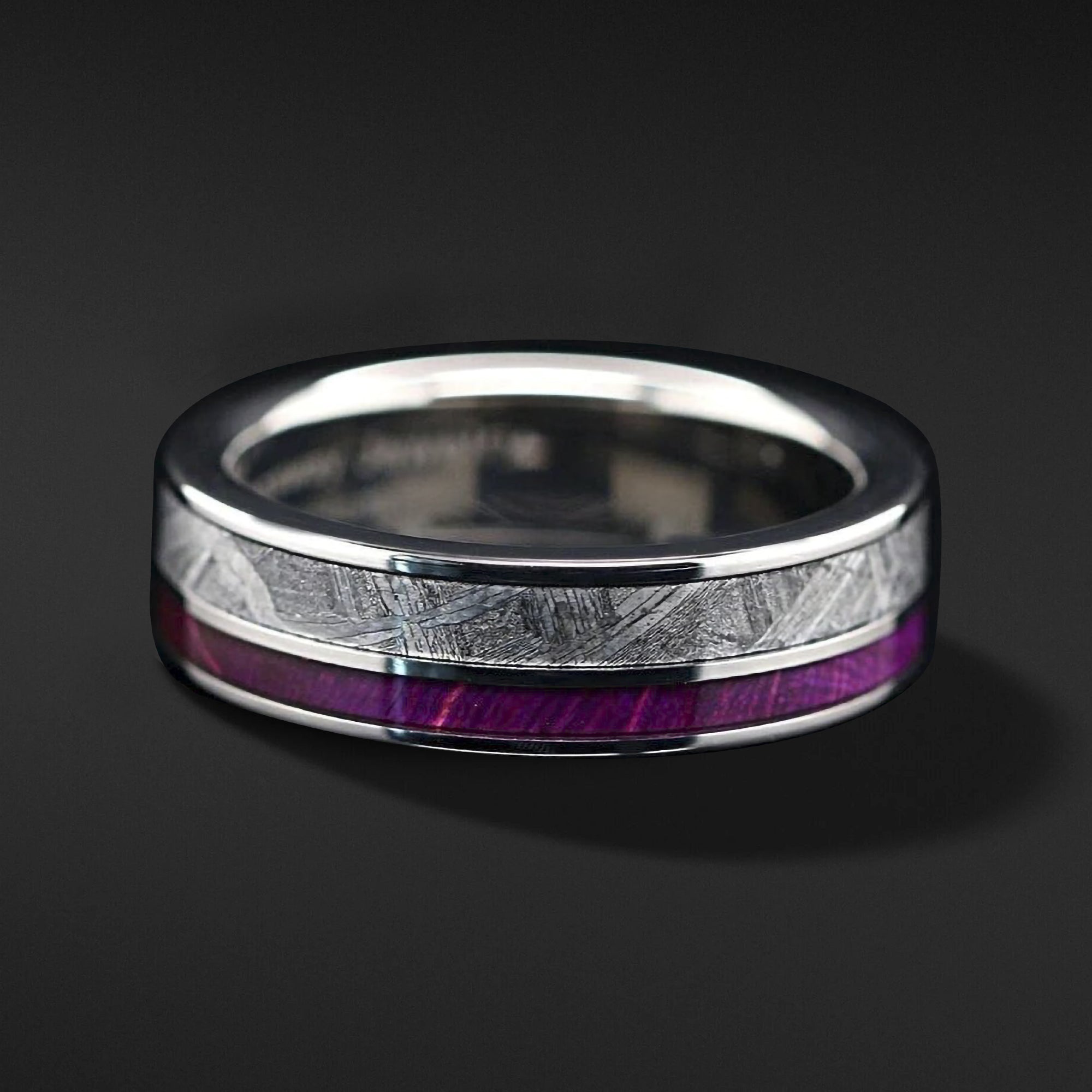 Cosmic Violet Timber - Meteorite & Purple Wood Wedding Band for Men and Women