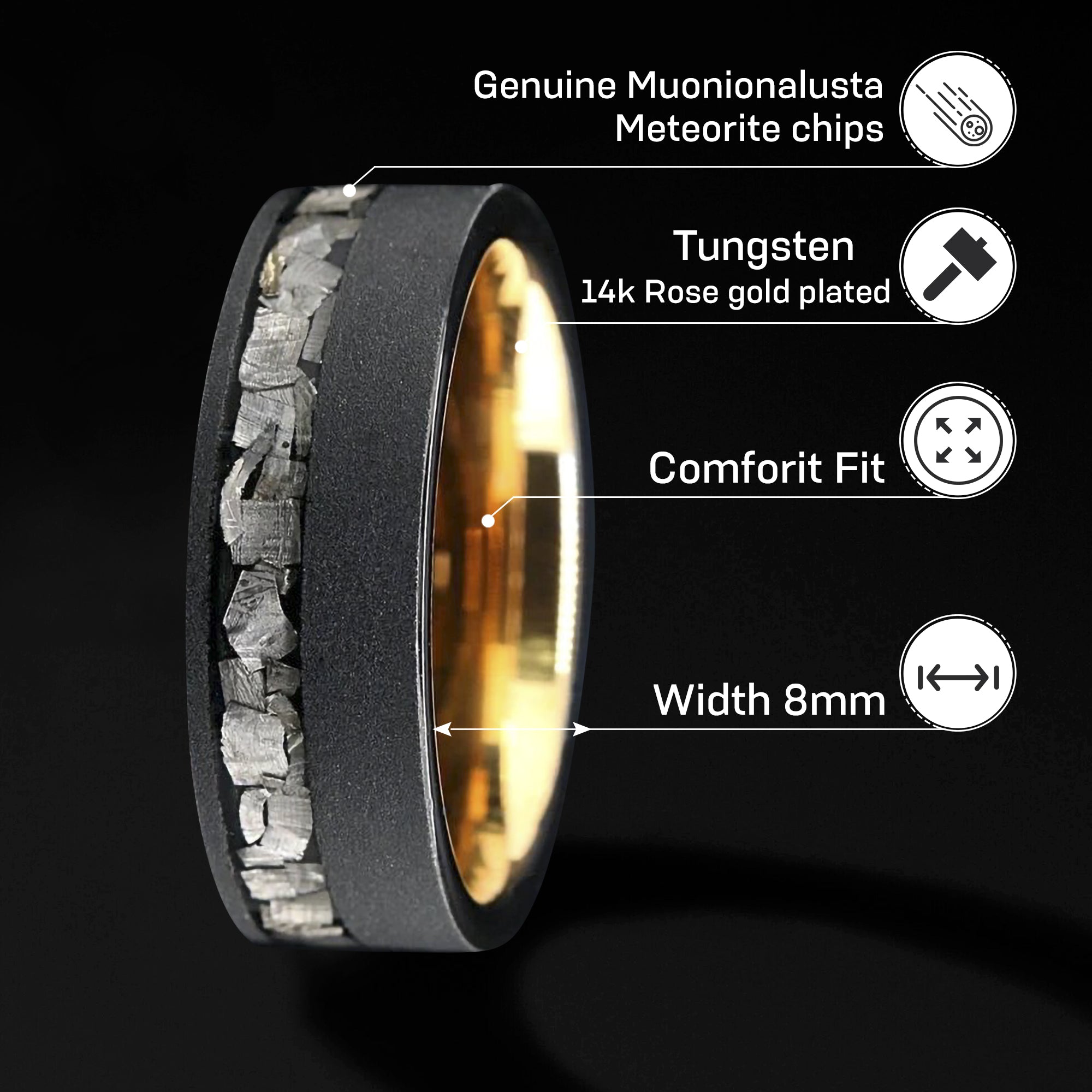 DarkStar - Meteorite Engagement Wedding Rings 3pc | Tungsten & Meteorite His and Hers Wedding Rings Sets