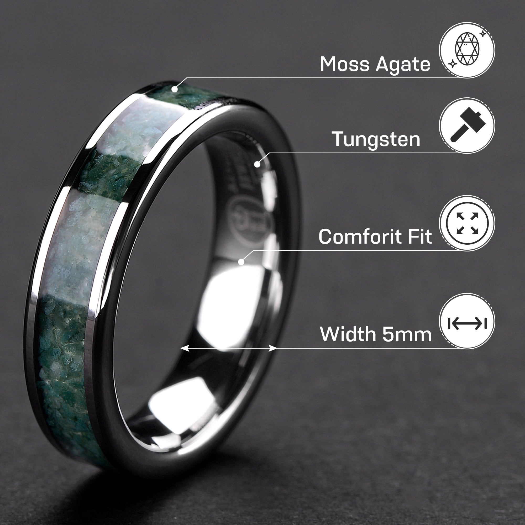 Tungsten Ring Wedding Band for Women - 5mm
