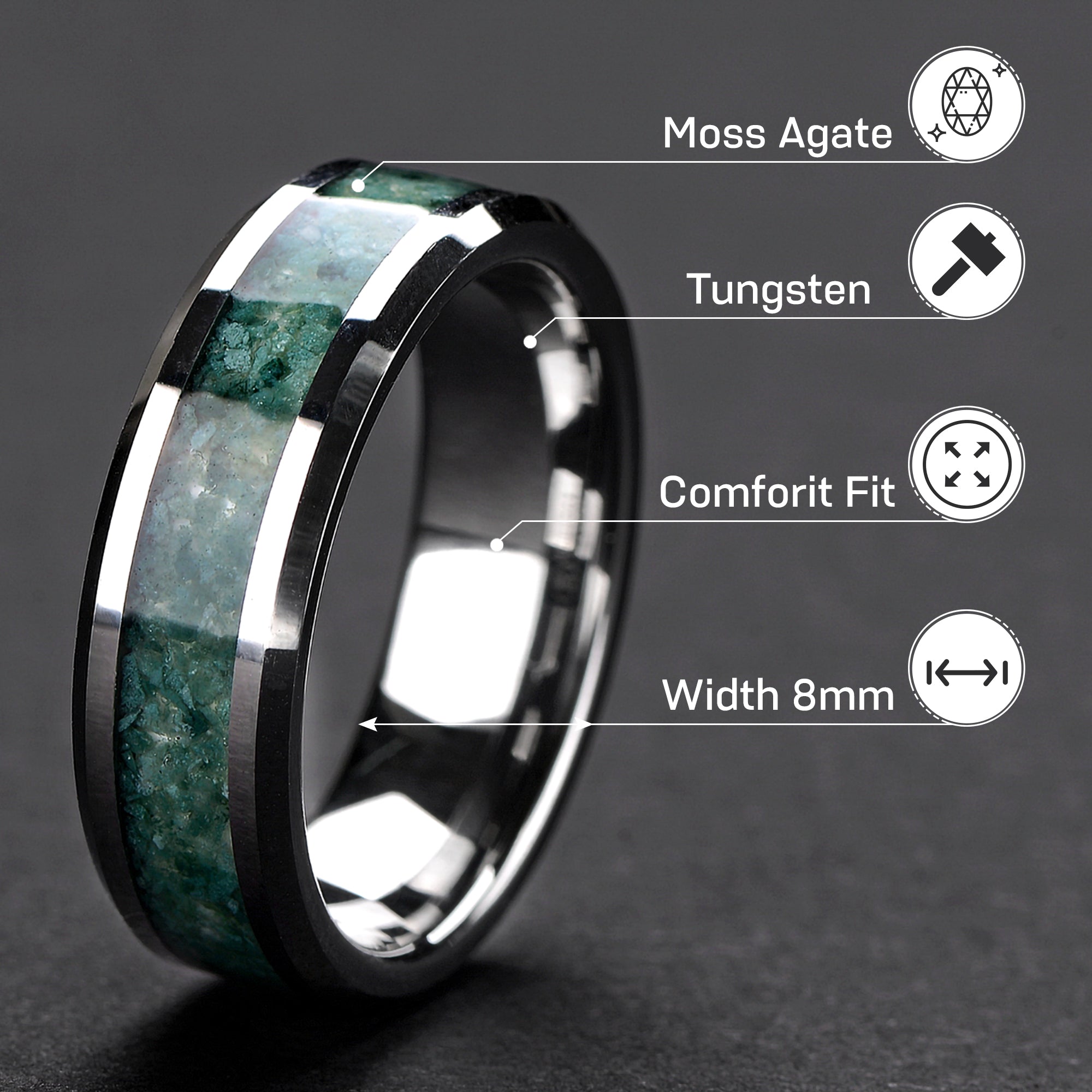 Tungsten Ring Wedding Band for Men - 8mm