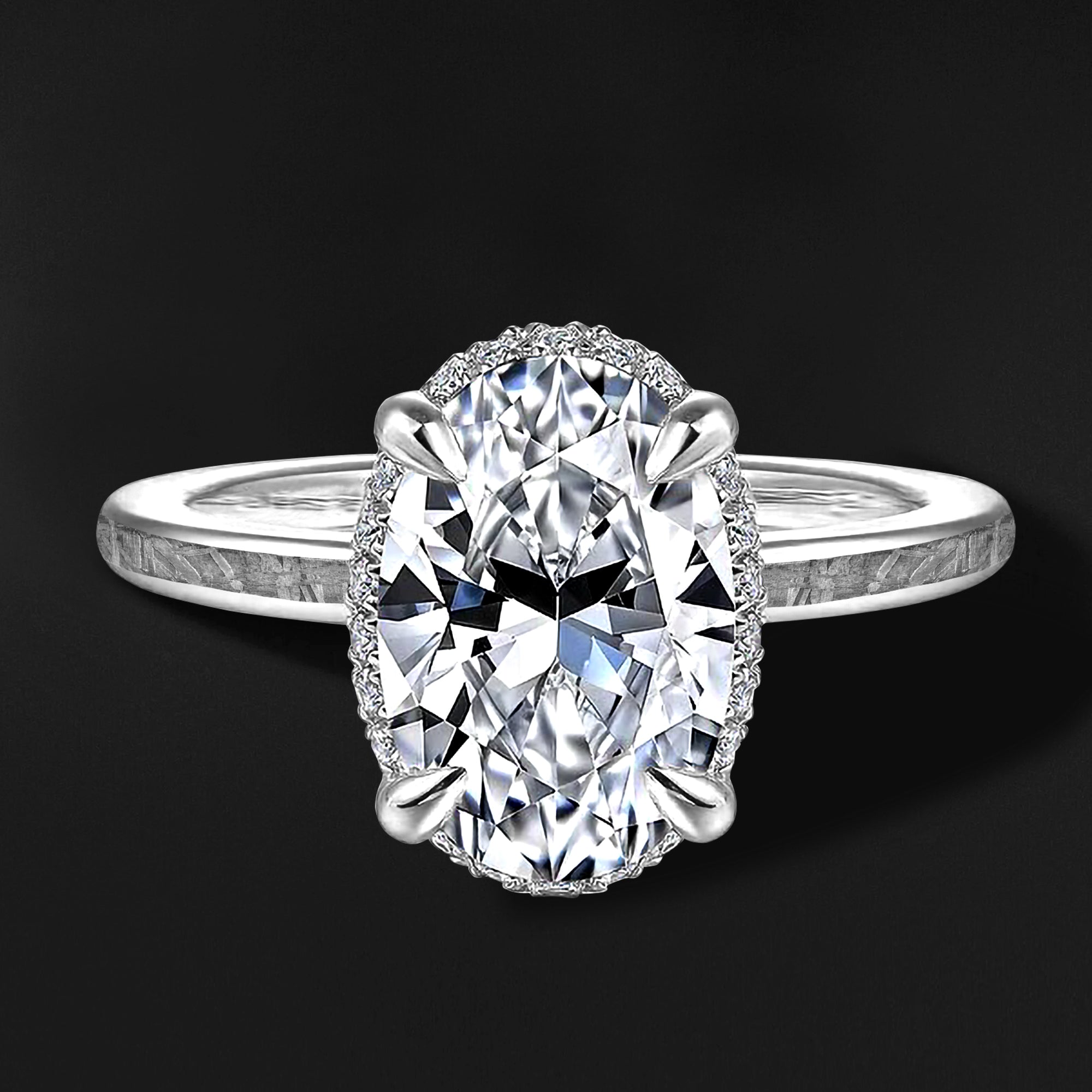 14K Gold Engagement Ring for Her - Natural Meteorite