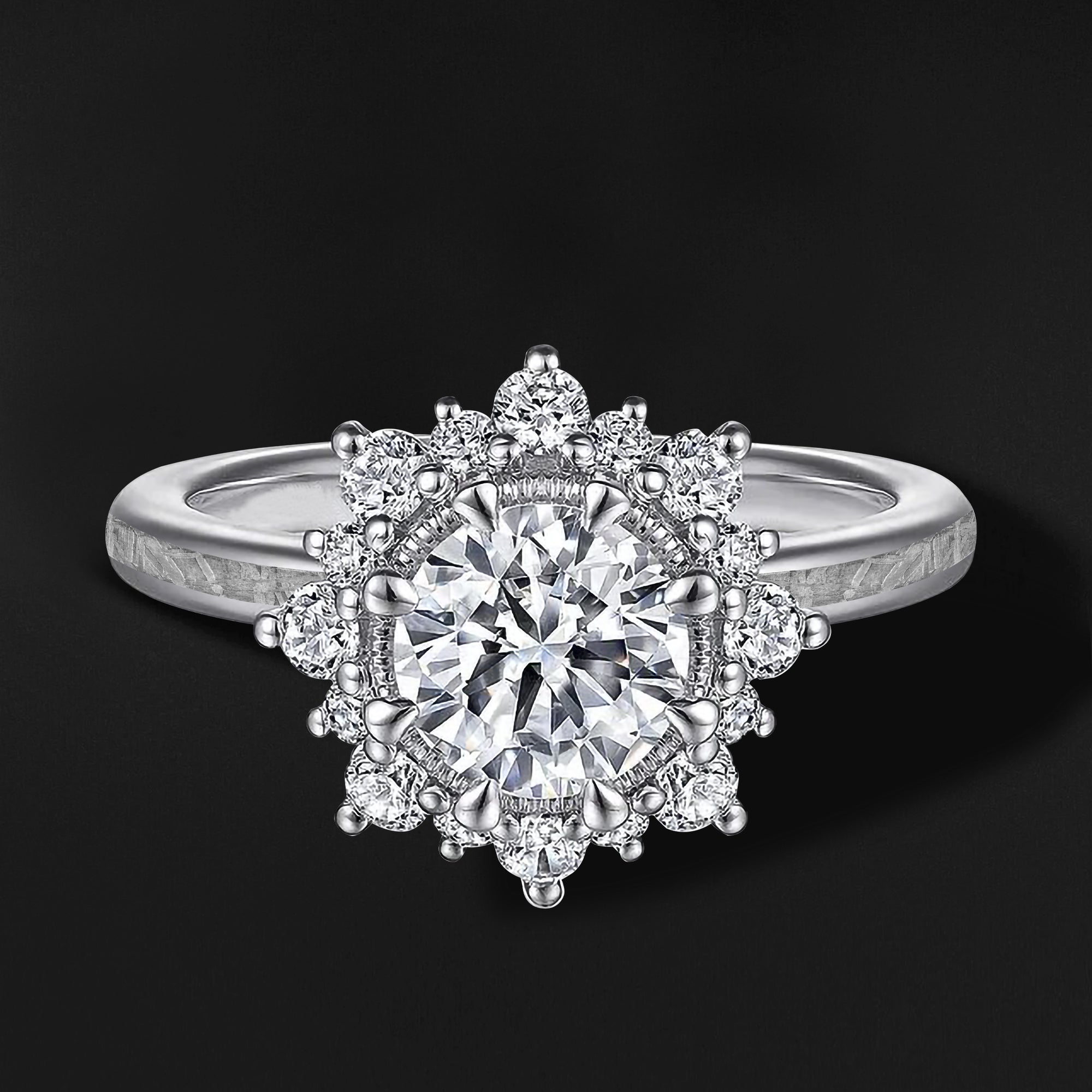 Stellar Bloom | 14K Gold Engagement Ring for Her | Brilliant Moissanite and Natural Meteorite