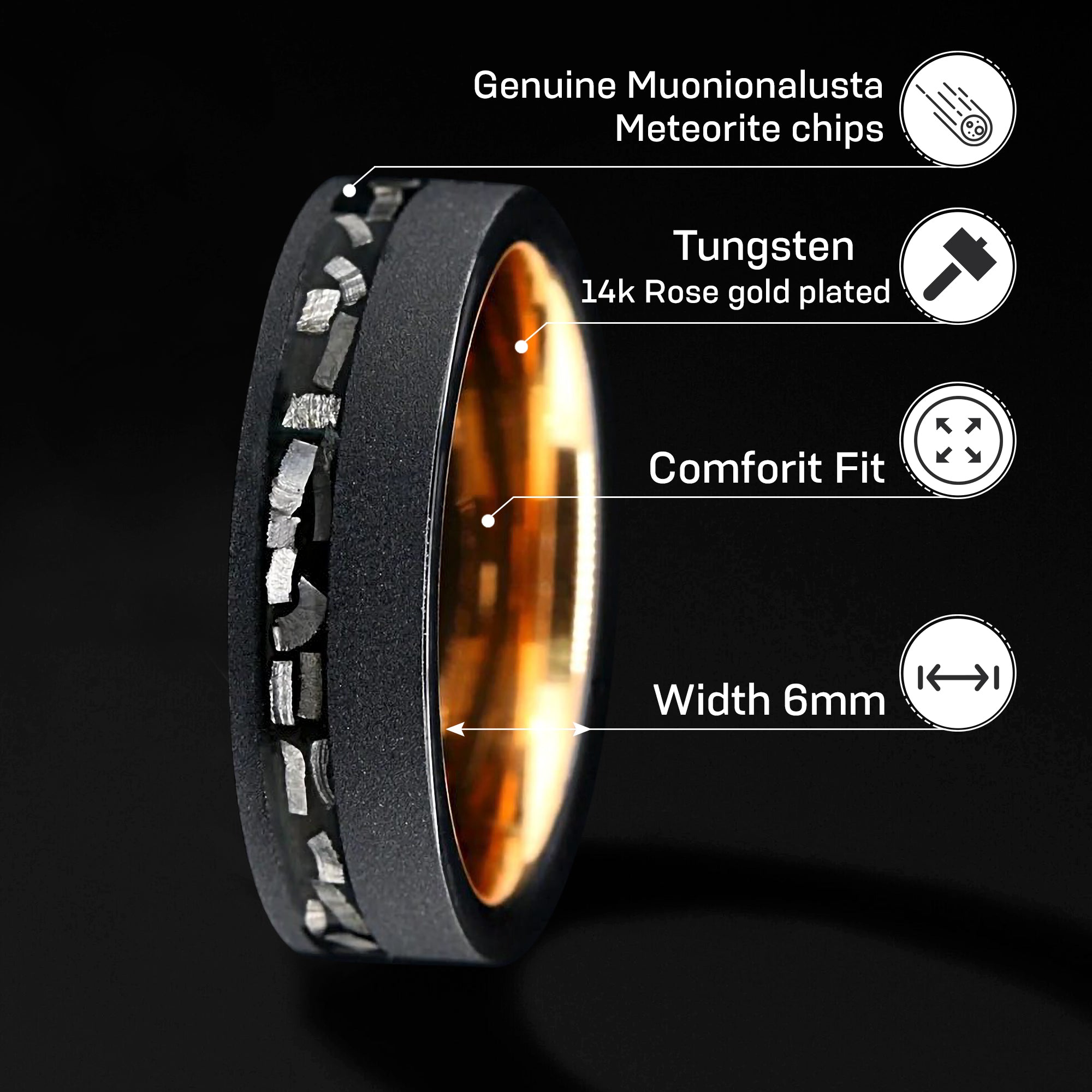 DarkStar - Meteorite Engagement Wedding Rings 3pc | Tungsten & Meteorite His and Hers Wedding Rings Sets