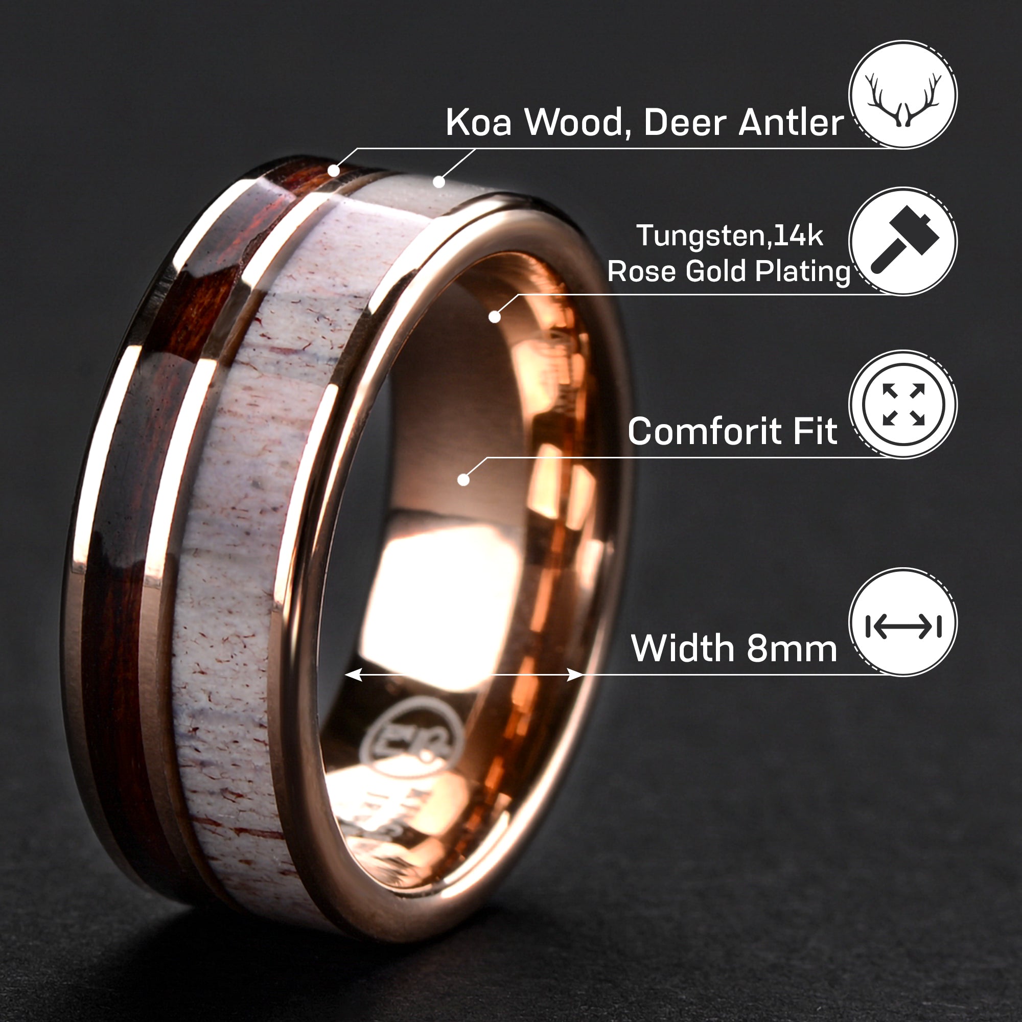 Tungsten Meteorite Ring for Men | Gold Plated Wedding Band | 8mm