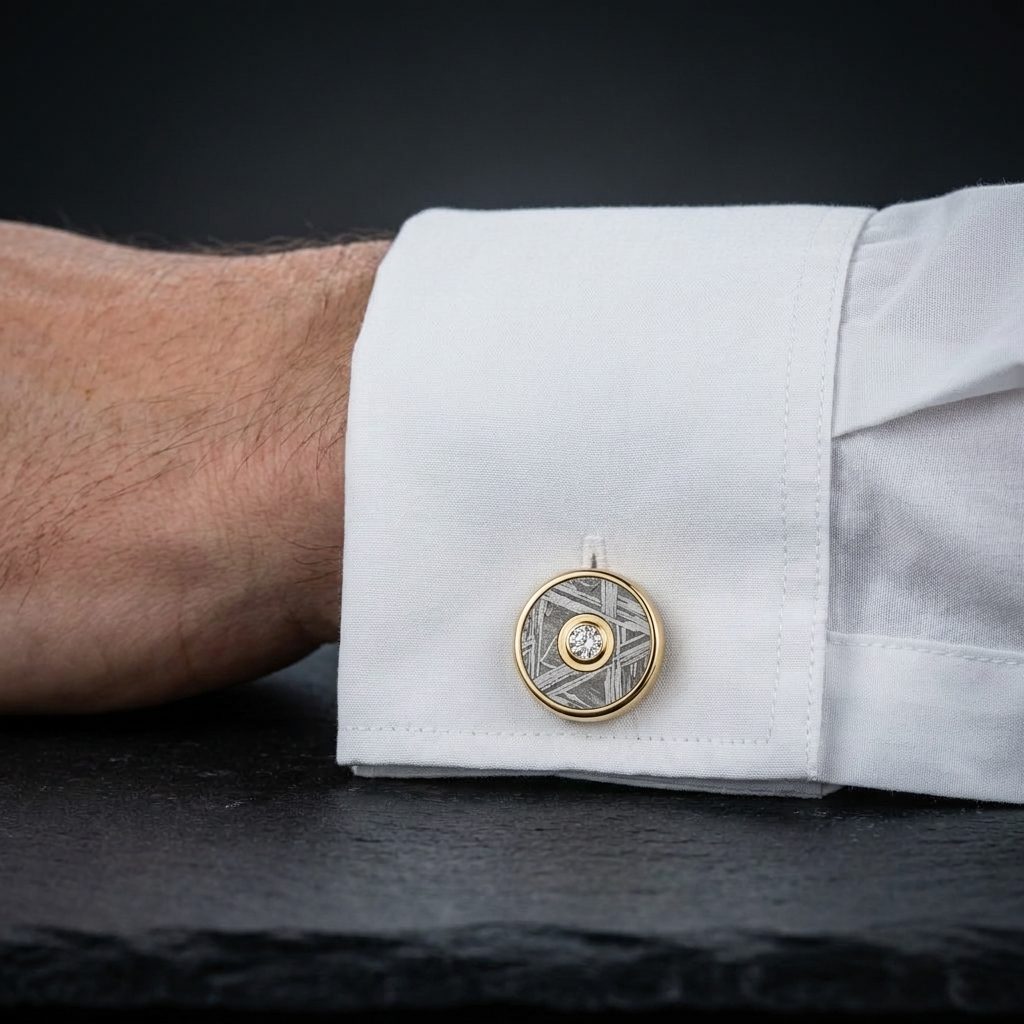 Pulsar Round - Muonionalusta Meteorite and Moissanite - Cufflinks