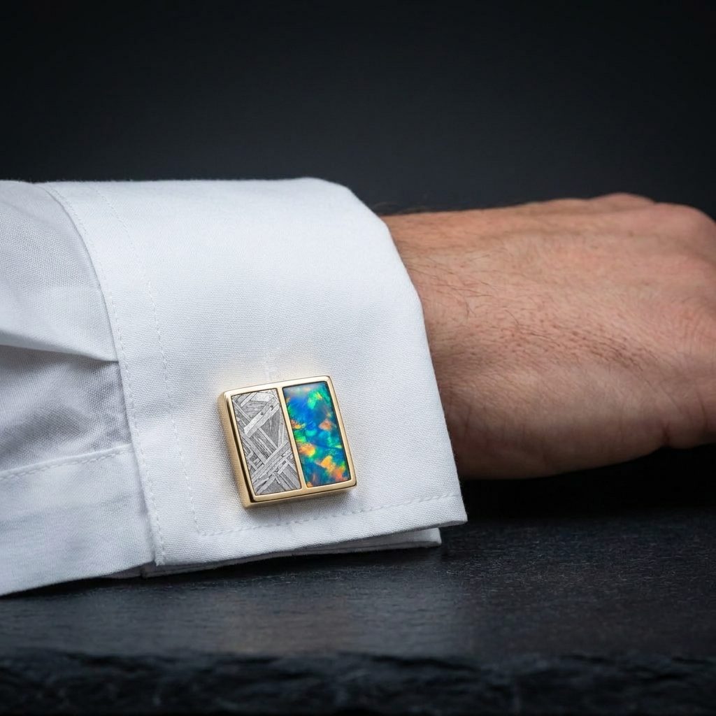 Vega Opal - Muonionalusta Meteorite and Fire Opal - Cufflinks