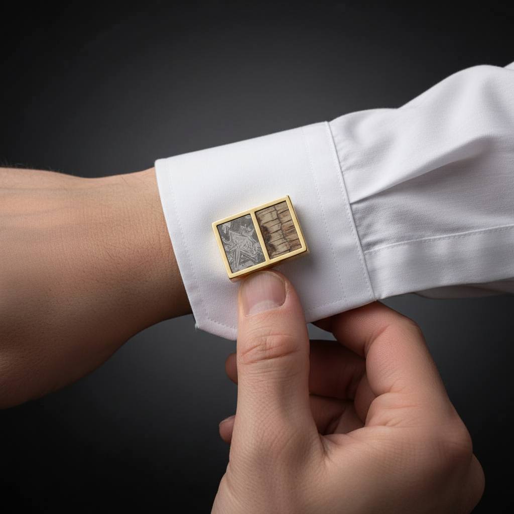 Epochal Link - Muonionalusta Meteorite and Mammoth Tooth - Cufflinks