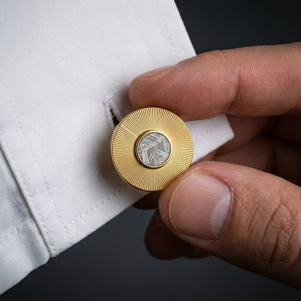 Helios Sun - Muonionalusta Meteorite and Gold Sunburst - Cufflinks