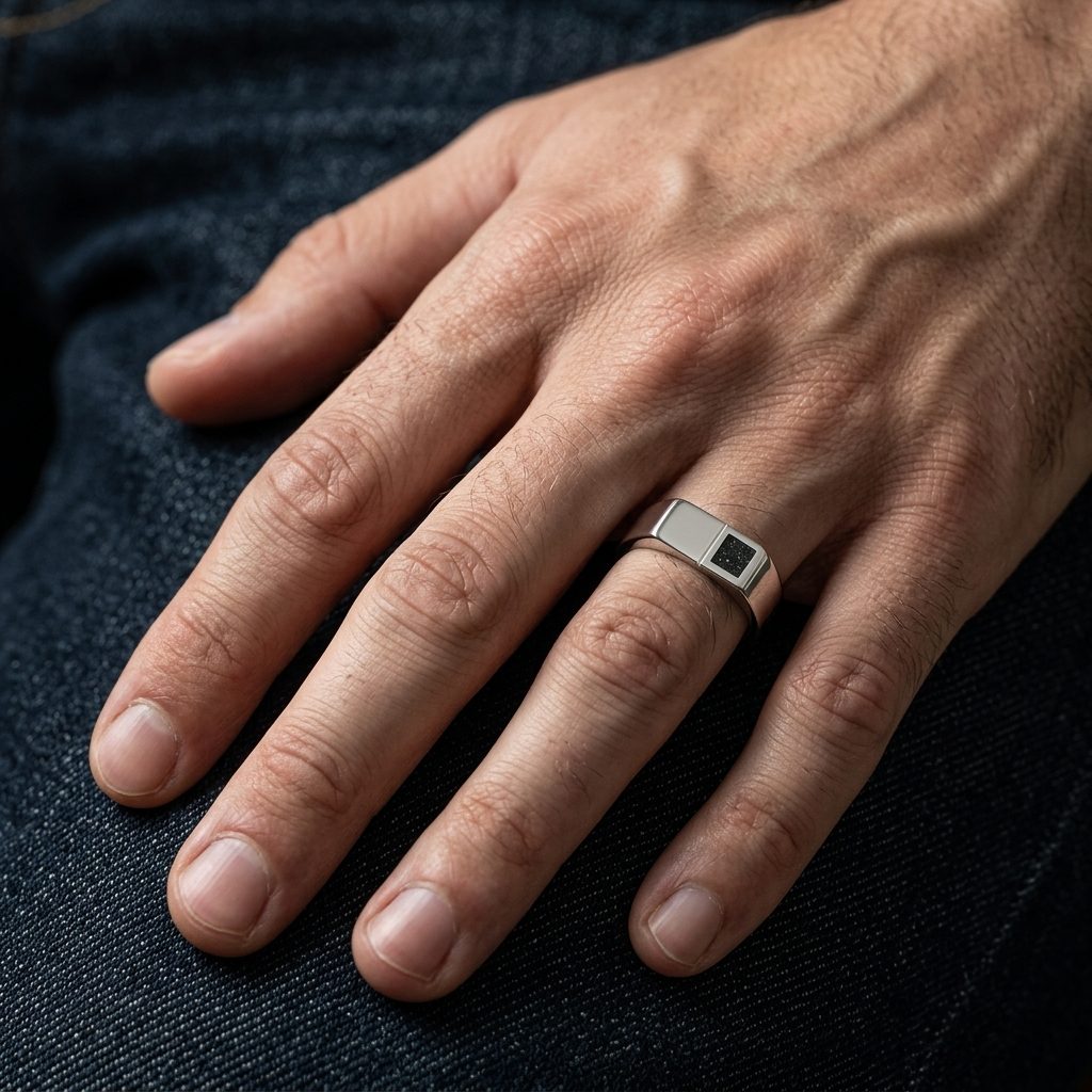 North - Lunar Meteorite Window - Slim Signet Ring