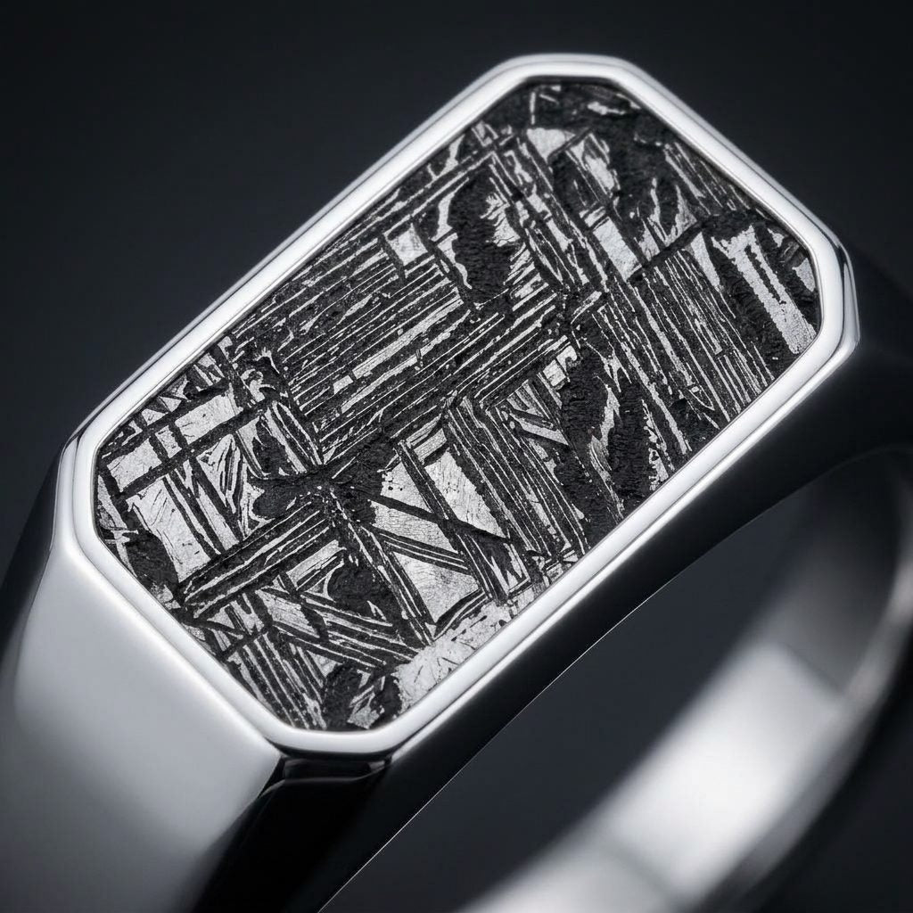 Slate - Black Aletai Meteorite - Slim Signet Ring