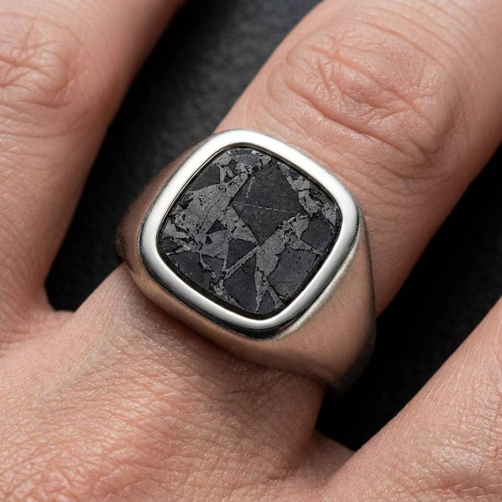 Artemis - Lunar Meteorite - Signet Ring — macro_face