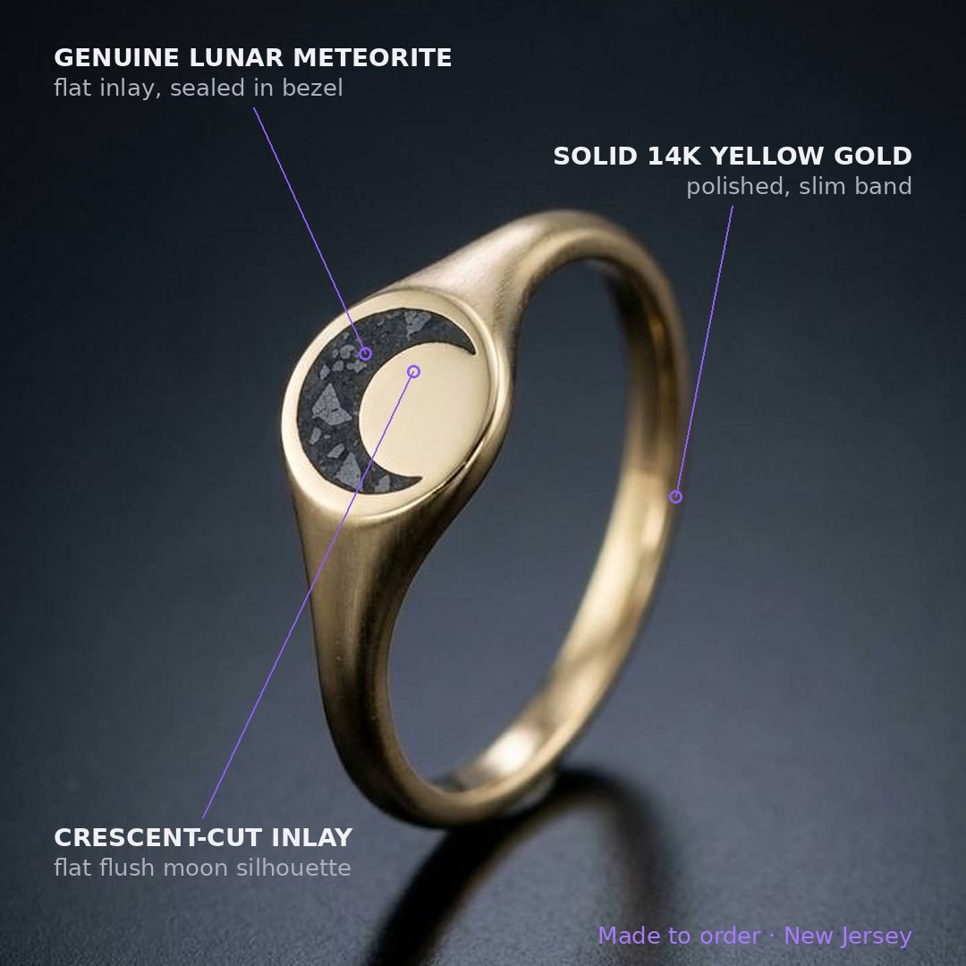 Crescent - Lunar Meteorite - Signet Ring — annotated