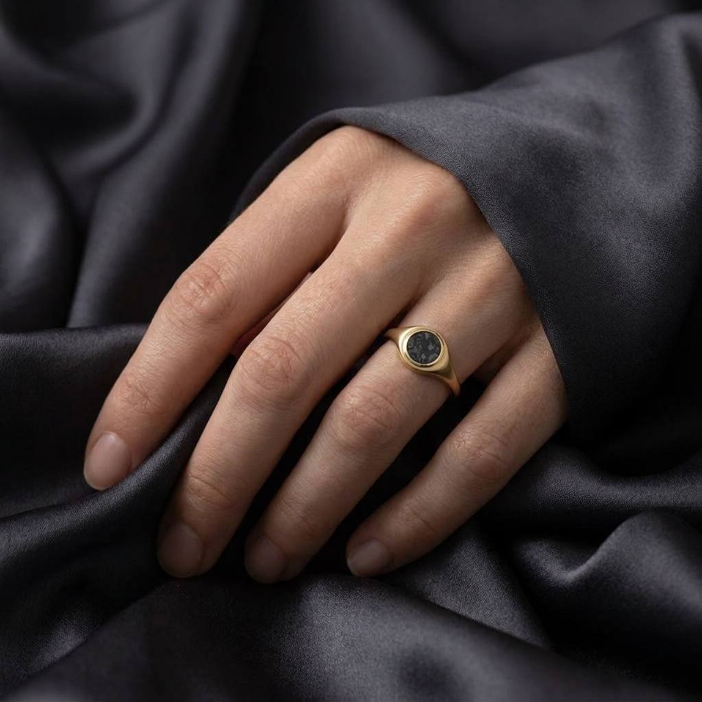 Gemini - Lunar Meteorite - Signet Ring — lifestyle_scene