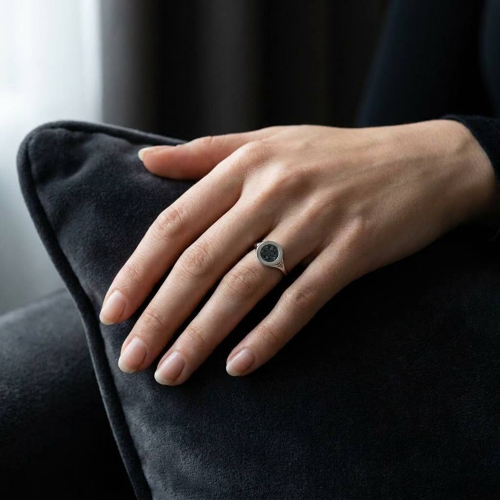 Nova - Lunar Meteorite and Moissanite - Signet Ring — nova_lifestyle_hand